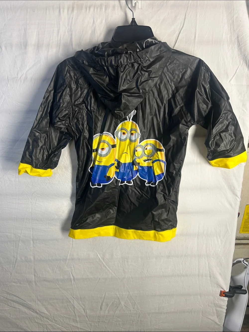 Kids Black and Yellow Hooded Raincoat with Character Patch